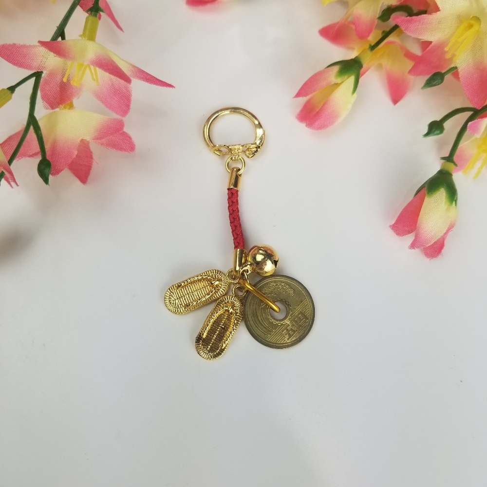Korean Charm Keychain Red Gold Traditional